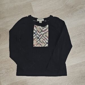 Girls Burberry Black Top with Plaid Detail
